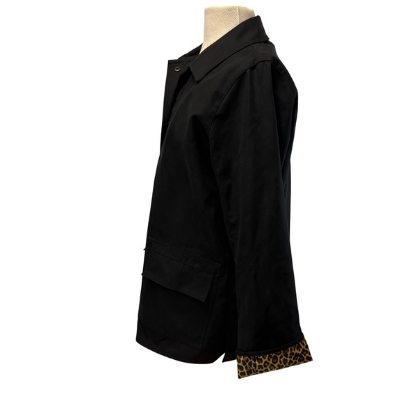 Dennis Basso Womens S Lightweight Jacket Black Leopard Cuff Snap Button - Picture 2 of 5